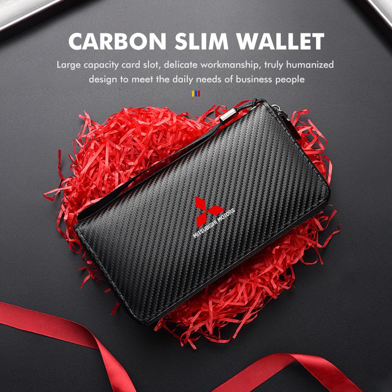 xkhr10 For Mitsubishi Men Business Long Wallet Carbon Fibre Coin Purse Key Holder Bank Card Bag Outlander Lancer Eclipse Mirage Xpander