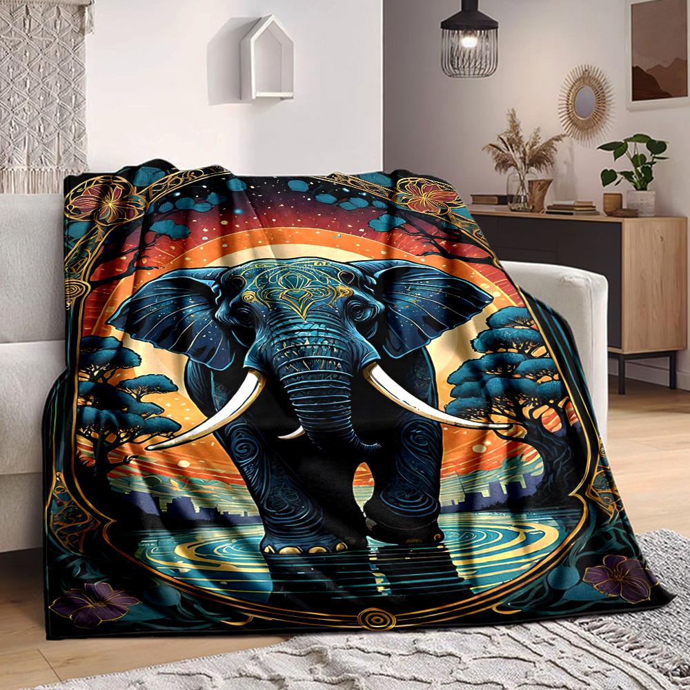 1pc Elephant Art Print Blanket Lightweight Blanket Throw Blanket For Sofa, Bed, Travel, Camping, Livingroom, Office, Couch, Chair yy251010028