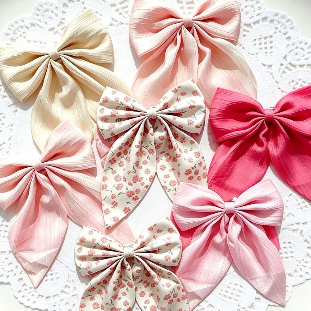 8Pcs Ribbon Tail Bowknot Hair Barrettes Fabric Ribbon Spring Clips Women Hair Styling