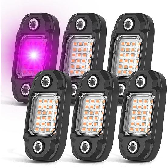 6Pods White Rock Lights 24 LEDs Chips Neon Trail Rig Lamp Underglow Lighting For Cars Trucks SUV ATV UTV Boats (White)