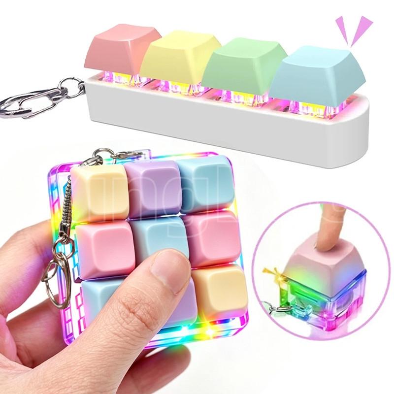 Keyboard Fidget Toy with LED Light Keyboard Fidget Keychain 9-in-1 Keyboard Decompression Button Stress Relief Fidget Gifts