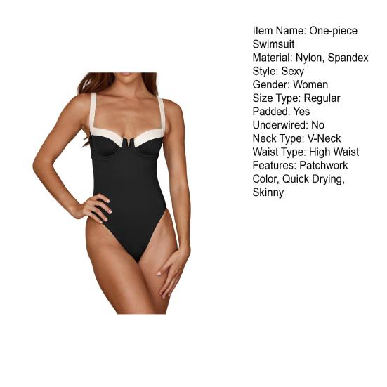 Women Sexy Monokini Patchwork Color Backless One Piece Swimsuit Underwire Support Sling Bathing Suit Beachwear