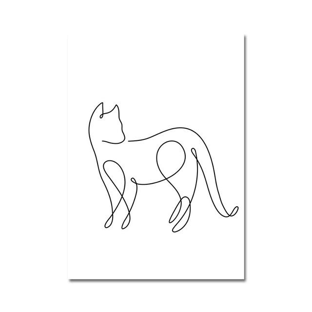 Nordic Minimalist Black and White Line Cat Animal Canvas Painting Home Decoration Hanging Painting Frameless Wall Art Kitchen No Frame