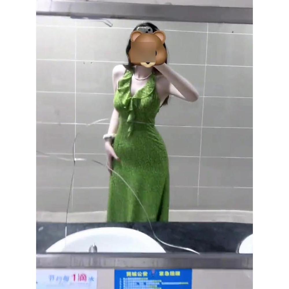 Французский отпуск зеленое цветочное платье с вырезом на шее повседневное летнее новое V-образный вырез без рукавов на бретелях длинное платье женское шикарное