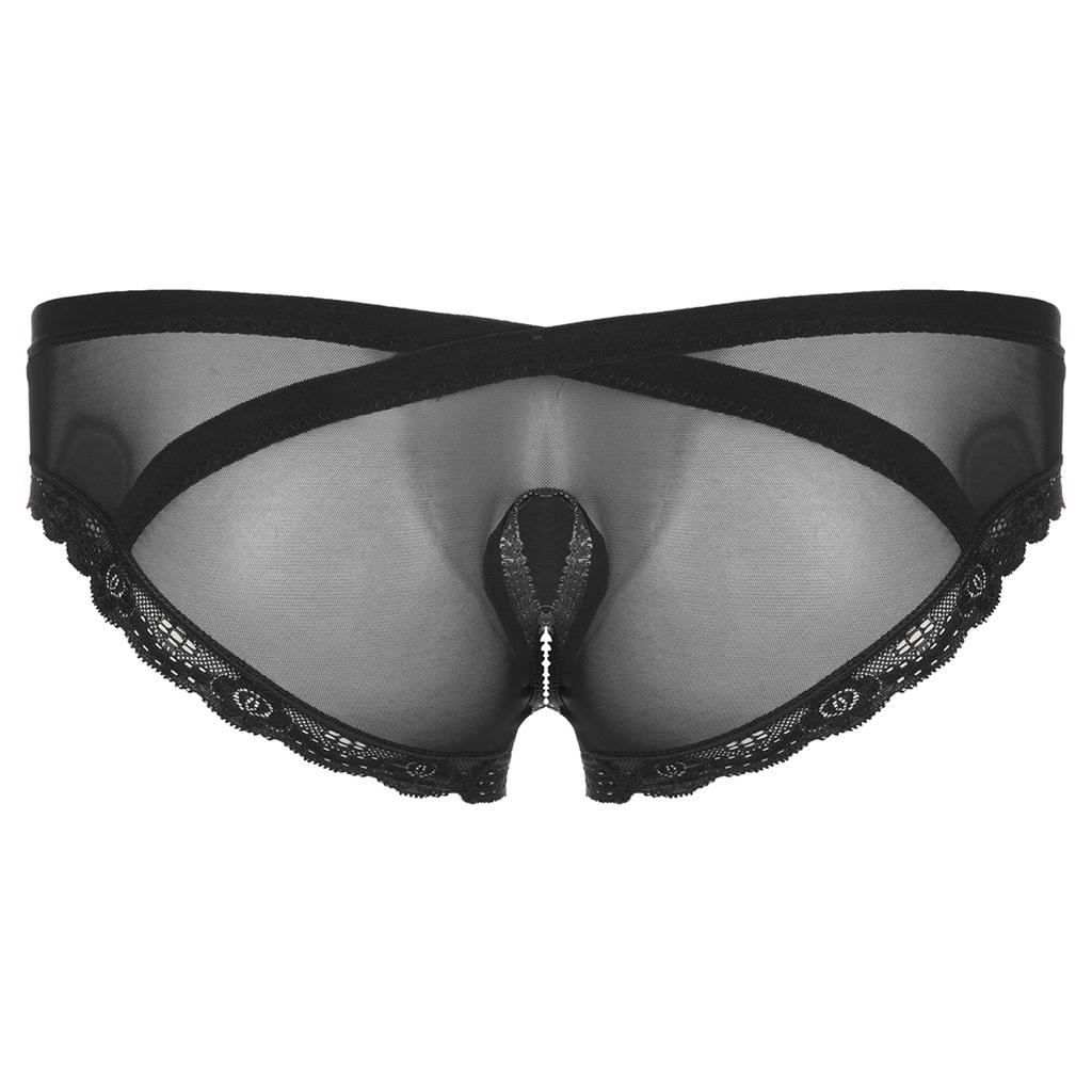 Мужские прозрачные сетчатые трусы с кружевной отделкой, с низкой талией, с вырезами, нижнее белье для переодевания