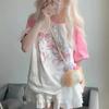 Kawaii Quyon Grafikali Pushti Futbolkalar Ayollar Yapon Y2k Stilidagi Shirin Multfilmli Tees Harajuku Chiroyli Qisqa Yengli Toplar Yoz