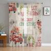 Christmas Poinsettia Vintage Stamp Truck Window Tulle Curtains For Living Room Kitchen Christmas Home Decor Sheer Voile Curtains