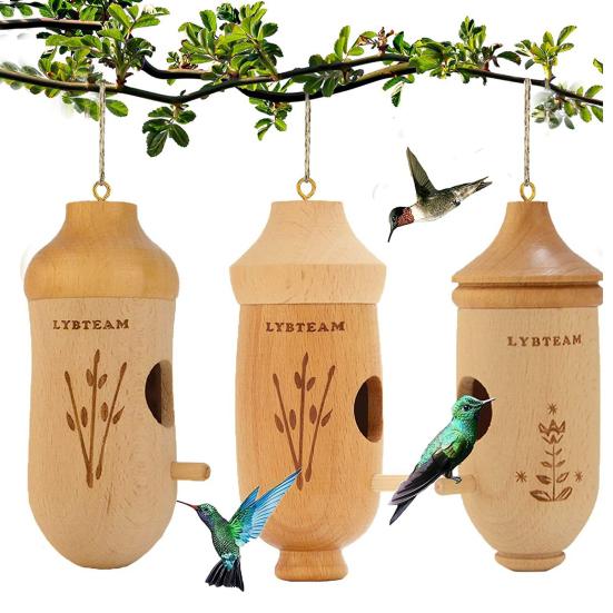 Hummingbird House Natural Wooden Hummingbird Nesting House Handcrafted Outside Hanging Bird House for Garden And Home Decor