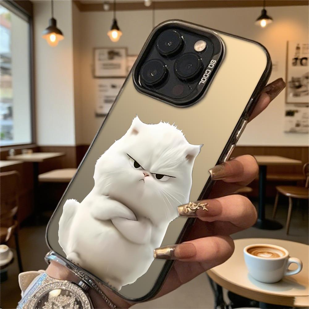 Чехол для телефона с изображением сердитого белого кота, противоударный, для iPhone 16 15 14 13 12 11 Pro Max/Mini, устойчивый к царапинам, премиальная жесткая крышка
