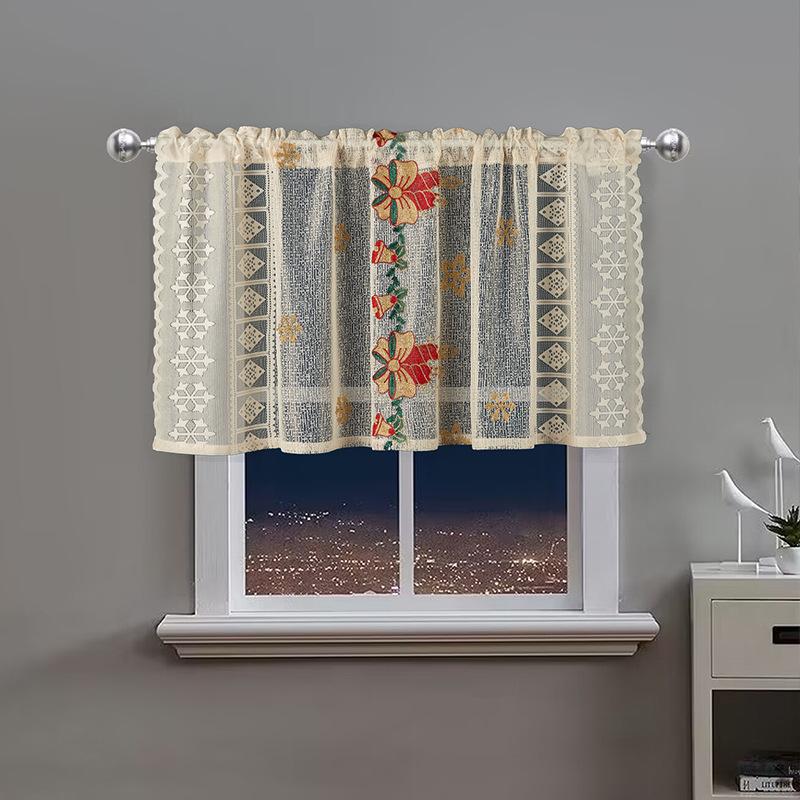 American Christmas Curtains Bell Embroidery Lace Living Room Kitchen Rectangle Landscaping Decorative Coffee Curtain