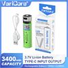 VariCore NCR18650B Type-C 18650 3.7V 3400mAh USB Rechargeable Li-ion Battery for Flashlight Electric Mouse Toy Battery Remote Control