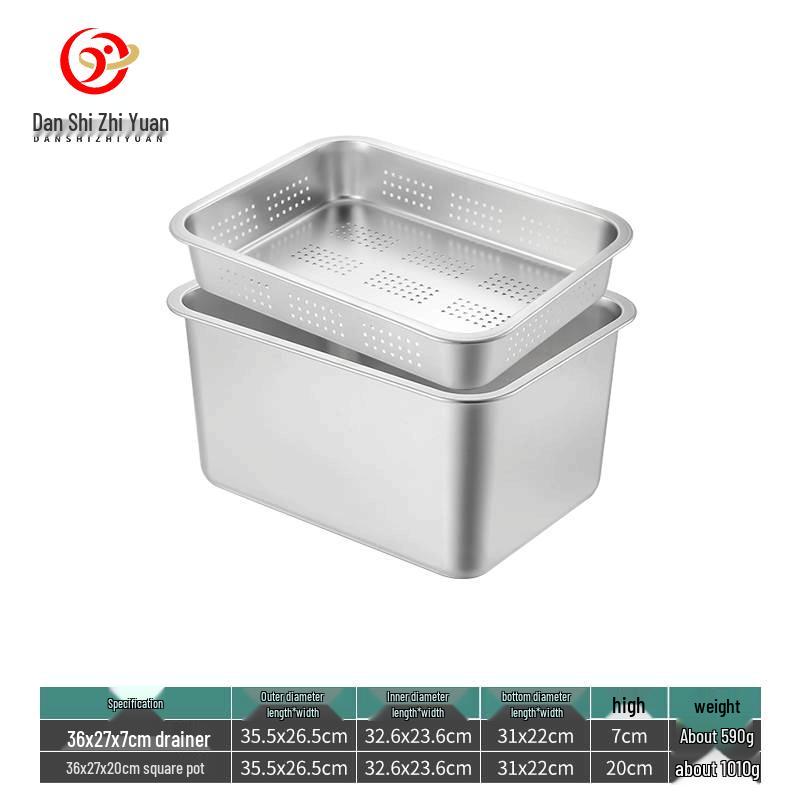 304 Stainless Steel Rectangular Deep Draining Tray Set