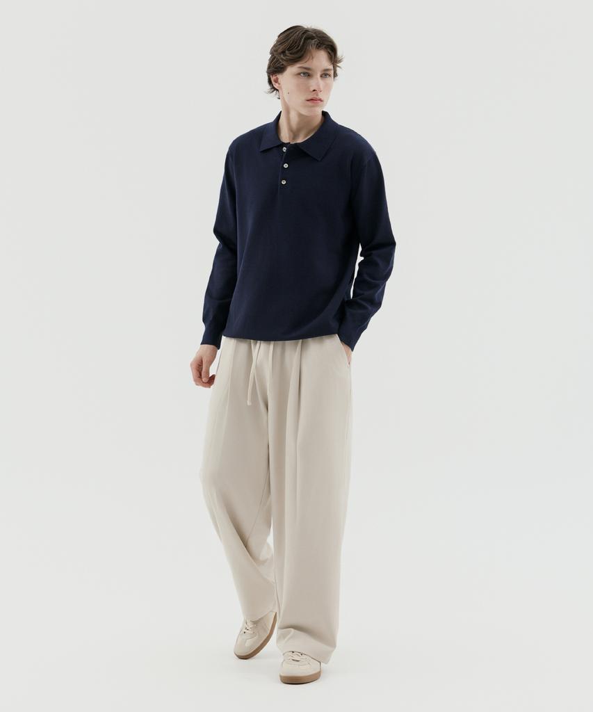 TRADCLUB Single-Pleat Elastic Wide Slacks 3 Colors