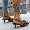 High Heel Sandals 2025 Summer New Fine High Heel Pointed Head Leopard Bow Back Hollow Sandals