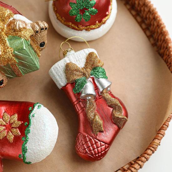 Christmas Ornaments Textured Bear Decorations Cute Playful Santa Hat Glove Sock Designs Versatile Xmas Tree Home Decor Accents