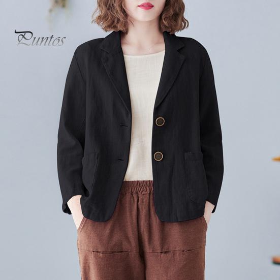 Костюм осень-весна, пальто с отложным воротником, свободный кардиган с длинными рукавами, однотонный, с двумя пуговицами, повседневная куртка