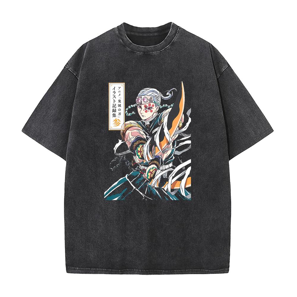 Горячая Аниме Demon Slayer Kamado Tanjirou Графическая футболка Мужская Манга Винтажные футболки Футболка из стиранного хлопка Харадзюку Мужская Повседневная футболка