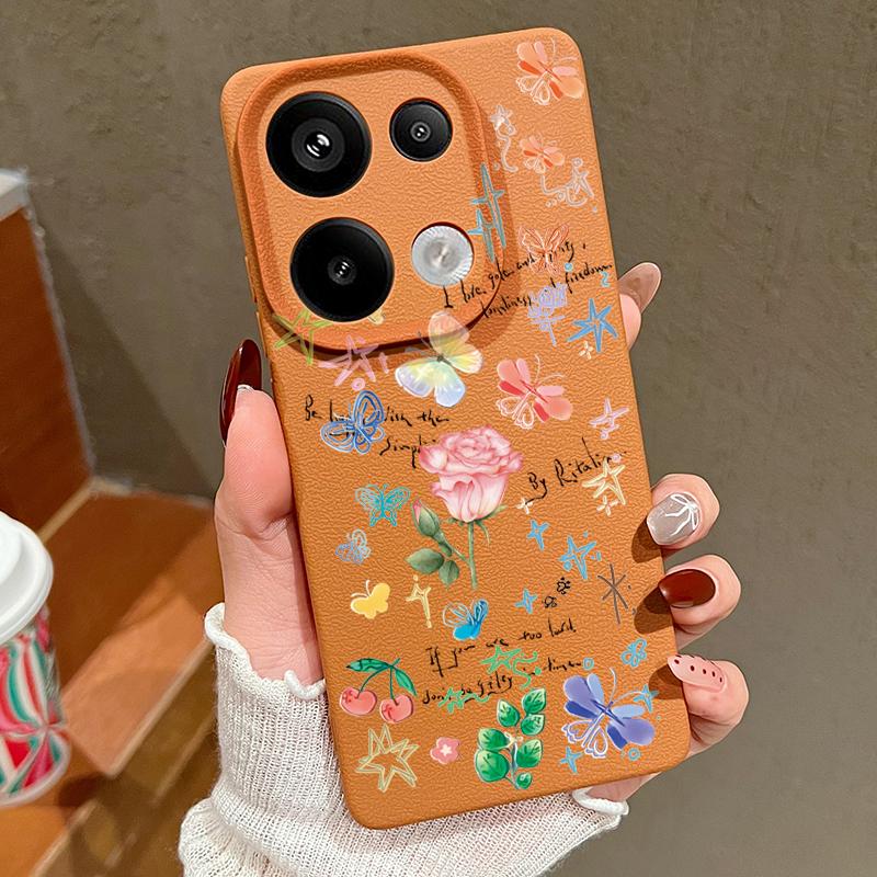 Чехол для телефона с матовой кожей и цветочным принтом в виде розы для Xiaomi 13T Poco X6 M6 Pro Redmi Note 14 Pro 13 Pro 12 11, тонкий, мягкий, ударопрочный чехол из ТПУ