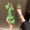Women's Sandals 2024 Summer New Fashion Green Buckle Open Toe Sandals Women's Casual Outdoor High Heels Banquet Party Shoes