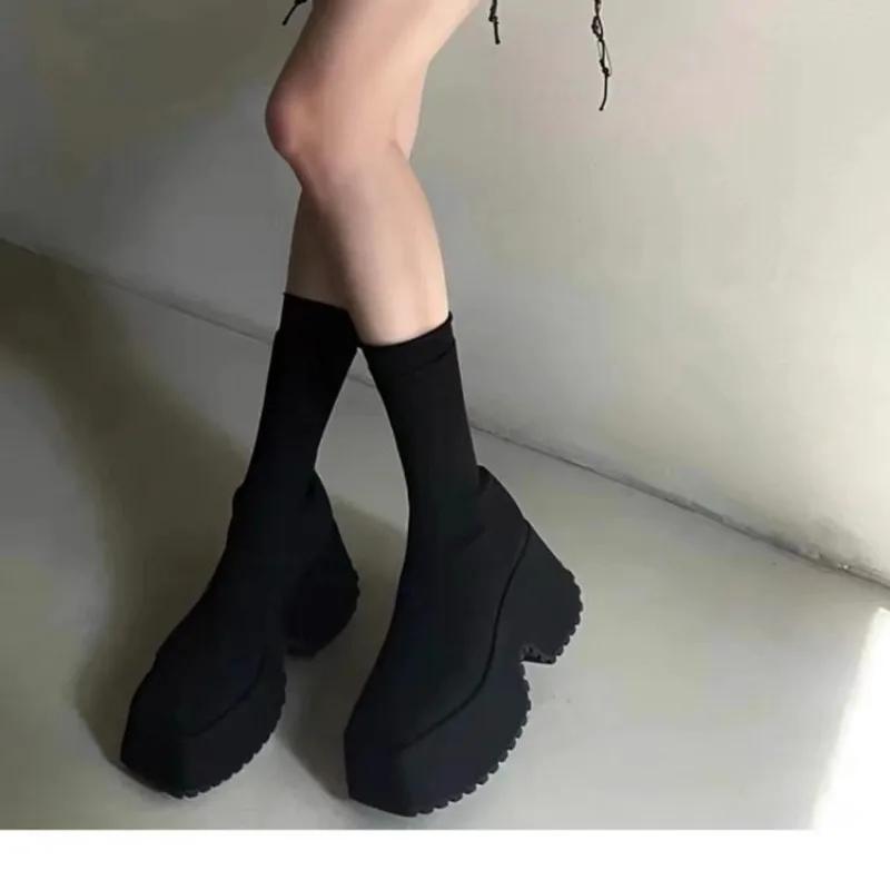 Brand Gothic Style Sexy Elegant Chunky Platform Women Ankle Boots Big Size Walking Comfy Woman Shoes Platform Boots D315