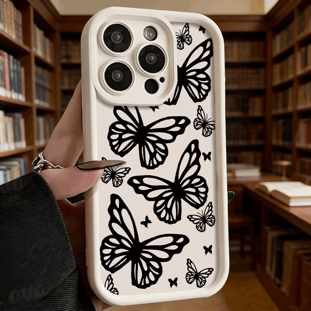 Outline Butterflies Silhouette Soft TPU Phone Case for iPhone 17 16 15 14 13 12 11 Pro Max Plus Shockproof Anti-Slip Cover