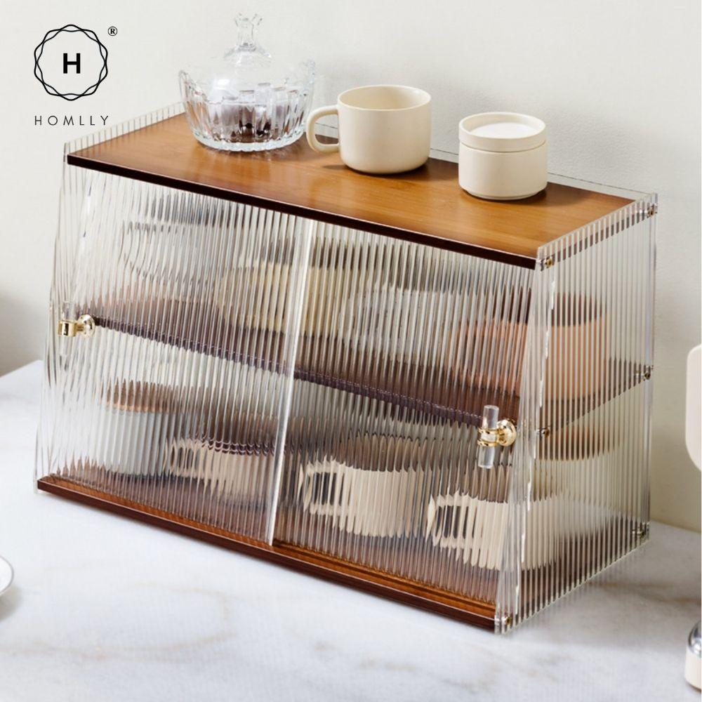 Homlly Dustproof Kitchen Storage Tabletop Cupboard Rack with Acrylic Door