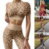 Sport Suit Seamless Exercise Breathable Leopard Print Crop Top Tight Hip Lift Pants for Running