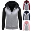 Women's Color Blocked Fashionable Loose Zipper Hooded Sweatshirt Jacket