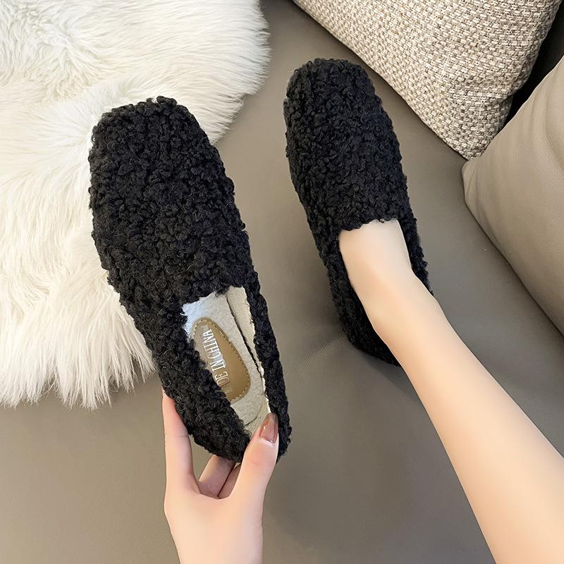 Модные роскошные мокасины из овечьей шерсти женские зимние хлопковые туфли женские теплые плюшевые мокасины удобные балетки из кудрявого овечьего меха женские большие размеры 40-43