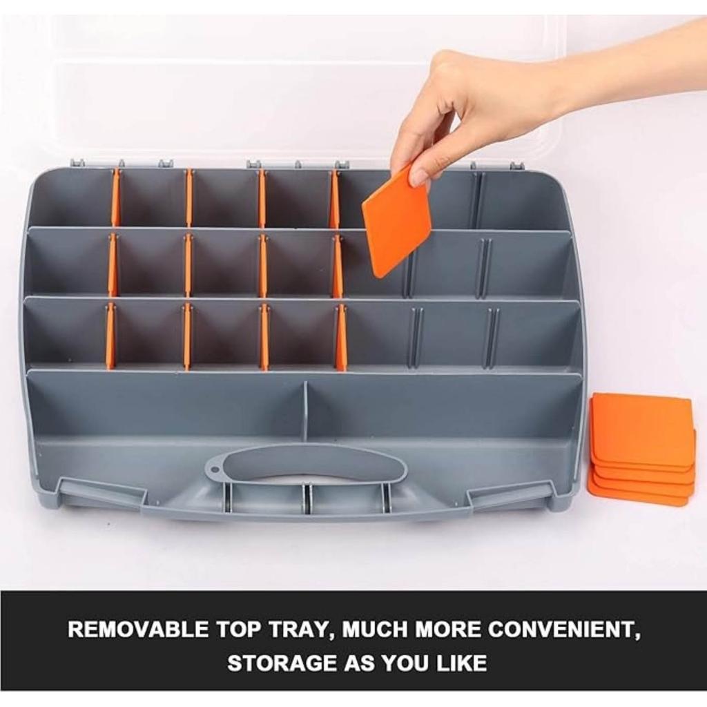 Аппаратный ящик для хранения, органайзер для инструментов, контейнер с ручкой и прозрачной крышкой, 21 регулируемый отсек и 2 фиксированные секции, идеально подходит для винтов, болтов,,