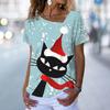 Fashion Cat T-Shirt Women's V Neck Tees Top Vintage Red Christmas Clothes Summer Chic Oversized Femele Clothing 2023 New Tee