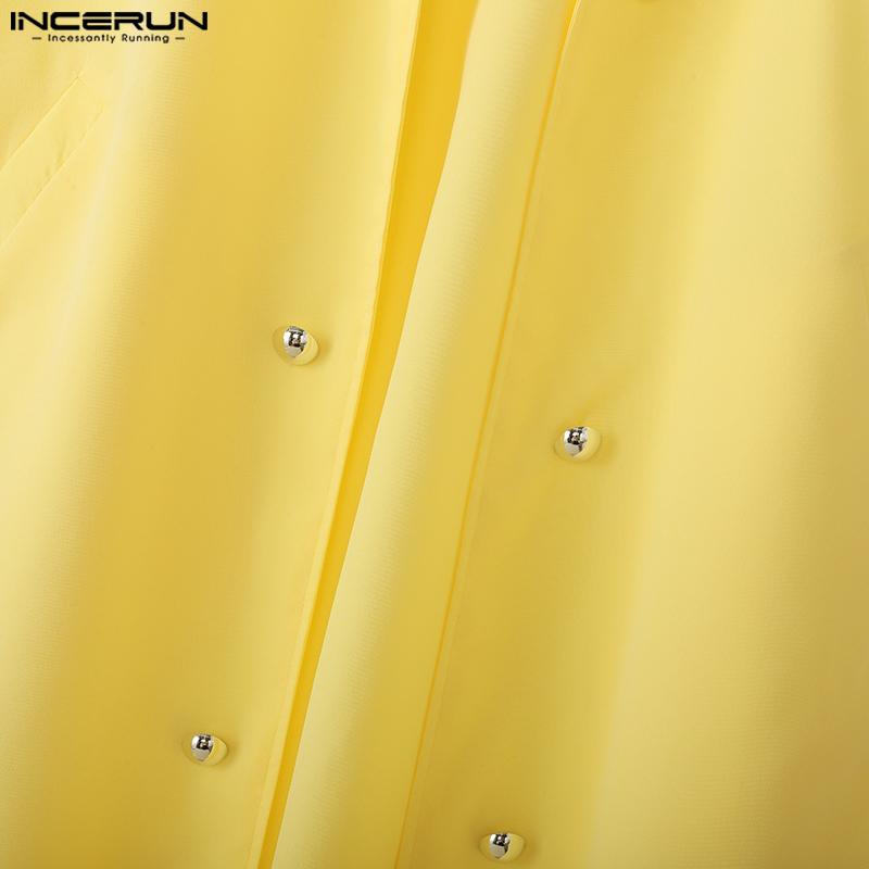 INCERUN Мужской кардиган без рукавов с воротником-стойкой, открытый спереди, с декоративными пуговицами, повседневный, длинный