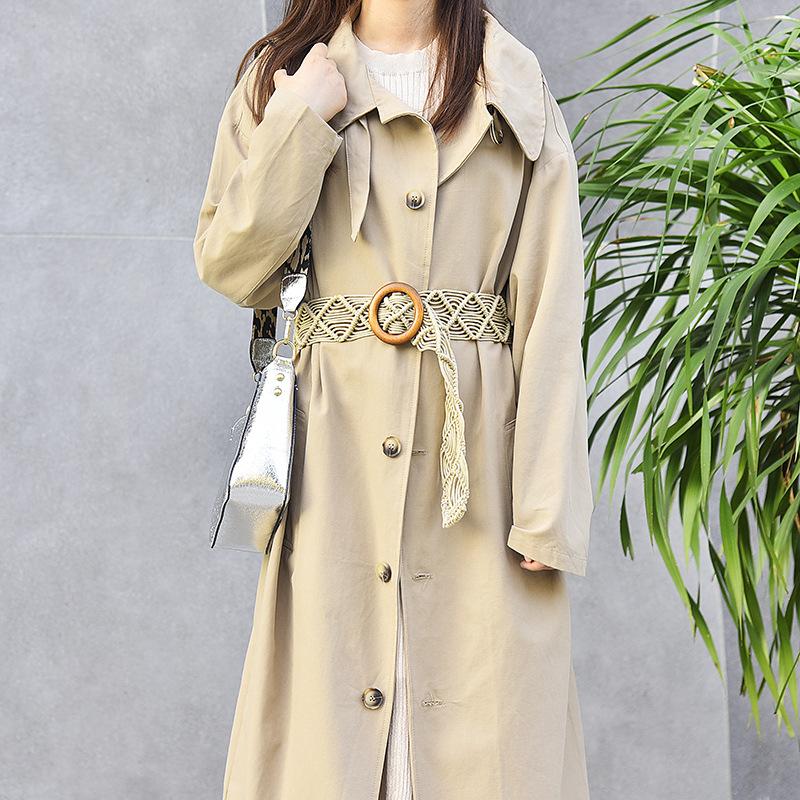 Retro Wax Rope Knotted Woven Wide Belt Belt Large Round Buckle Ethnic Style Super Wide Waist Seal Decorative Belt