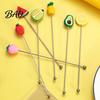 Coffee Stir Stick Cocktail Stick, Stainless Steel Mixing with Durian Pineapple Strawberry Milk Tea Stirrer Watermelon Rubber Top Decor, Drink for Bar