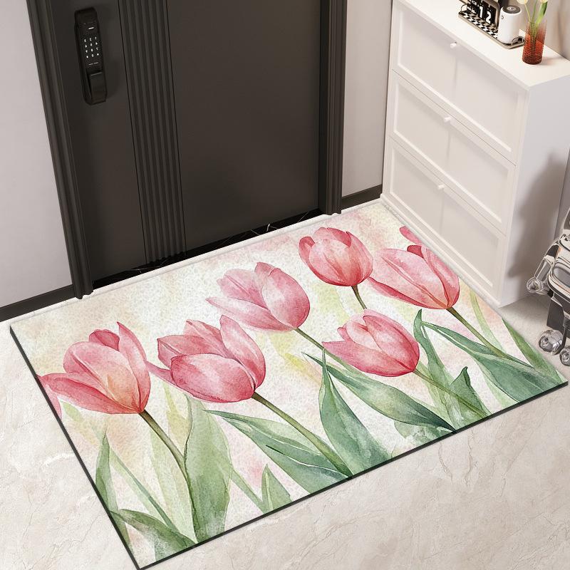 Watercolor Flower Bathroom Floor Mat Toilet Mat Bathroom Door Non-slip Entry Door Mat Bathroom Absorbent Door Mat