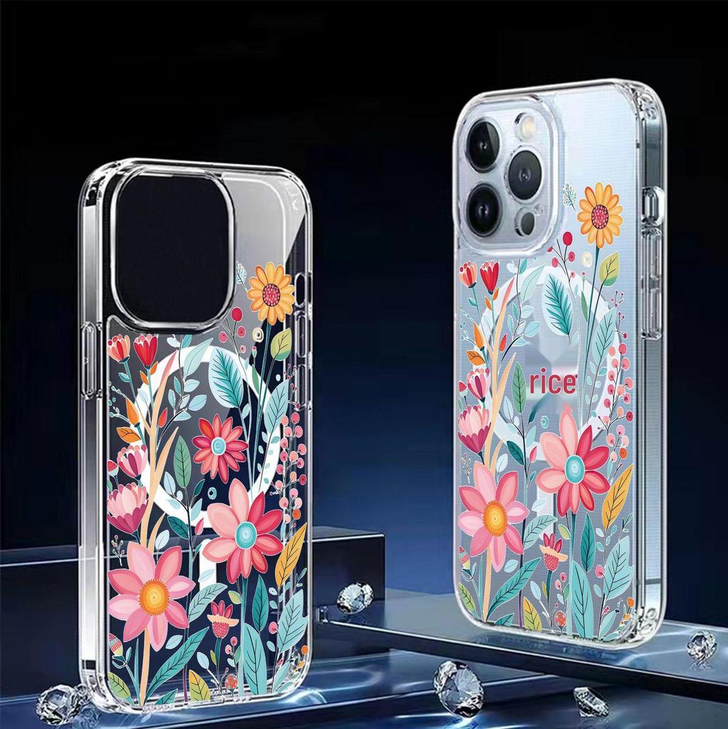 Магнитный прозрачный чехол Full-Coverage «Море цветов» для iPhone 15/16/17 ProMax
