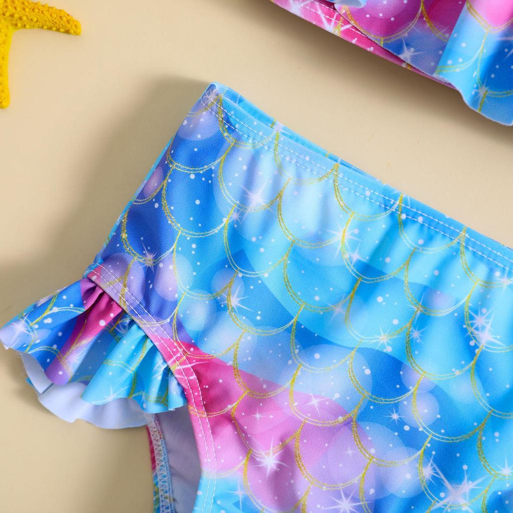 Girls' Fish Scale Print Bikini Swimsuit