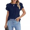 Women's Formal Casual Summer Pleated Short Sleeved Round Neck Top Business Work Shirt