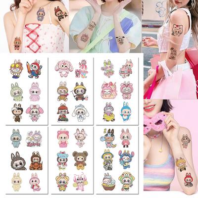 6 листов/набор Мультяшные Каваи Лабубу Временные тату-наклейки Милые Детские Водонепроницаемые Тату Для Детей Смешной Подарок на День Рождения
