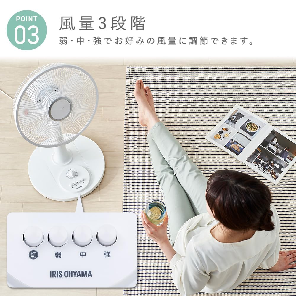 Экономия Iris Ohyama Осциллирующий 3 уровня таймера воздуха для гостиной Белый [измерения мощности] Вентилятор, Громкость, Функция, Вентиляция, Вентилятор, PF-301RA-W