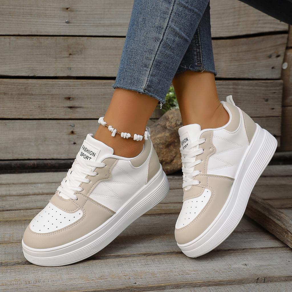 Модные женские кроссовки Весна Новые Корейская версия Кроссовки на толстой подошве Повседневные Увеличивающие рост Спортивная обувь Женские Кожаные кроссовки с низким верхом