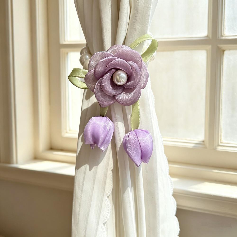 Beautifully Flowers Curtain Straps Magnetic Sheer Curtains Tiebacks Pearl Curtain Buckle Bedroom