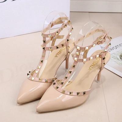 Весна Новые Высокие Каблуки Женские Каблук-Шпилька Дикие Сексуальные Остроносые Полые Клепки Одиночные Туфли Женские Босоножки с Пальцами Женские