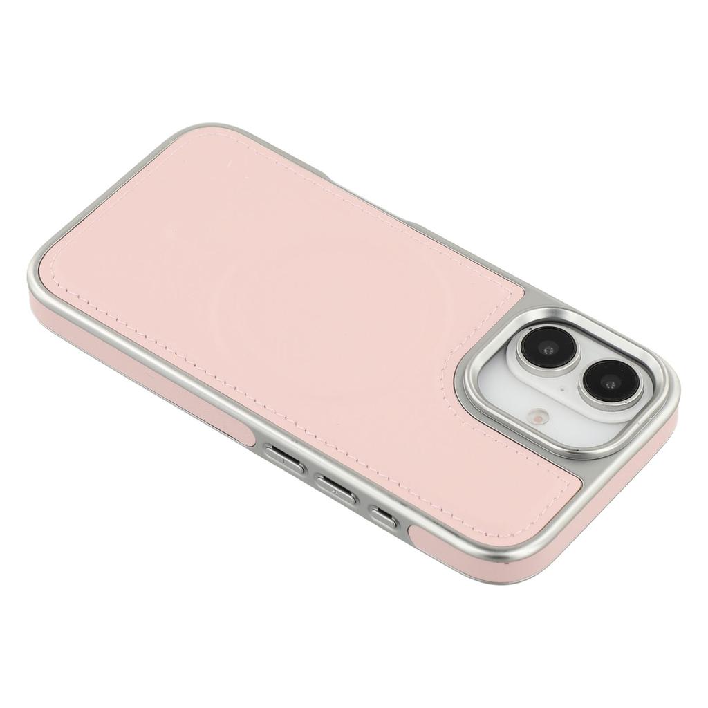 For iPhone 16 Case Compatible with MagSafe Electroplating Edge PU+TPU+PC Phone Back Cover