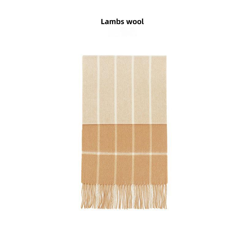 Осенне-зимний женский 100% шерстяной клетчатый шарф с цветными блоками, высококачественный, универсальный, теплый, с толстыми и простыми кисточками, шарф-шаль