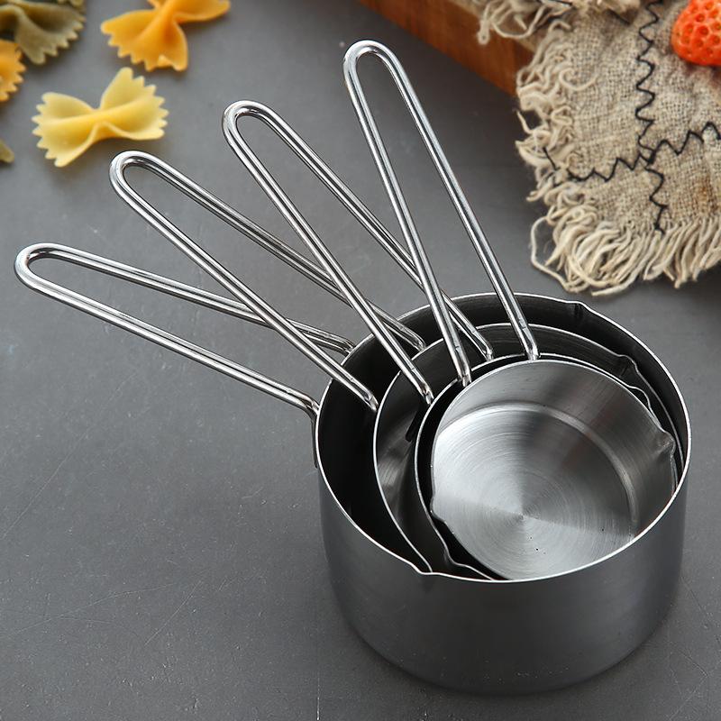 4PCS Measuring Cups Spoons Set For Baking Cake Pastry Utensils Stainless Steel Handle Flour Sugar Scoop Kitchen Measuring Tools