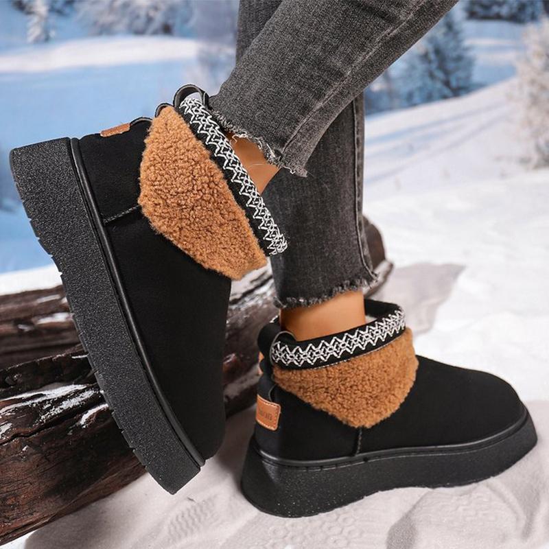 Модные черные ботинки на платформе для женщин, зимние утепленные теплые плюшевые ботильоны, женские ретро ботинки из искусственной замши, нескользящая хлопковая обувь для леди