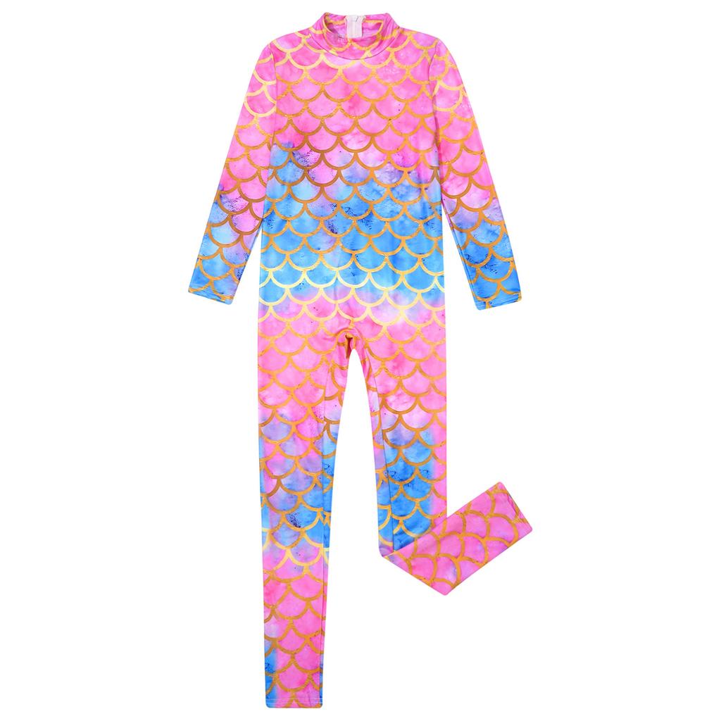 Гимнастический купальник для девочек, комбинезон русалки с длинными рукавами, боди, комбинезоны для акробатики, танцевальные балетные велосипедки