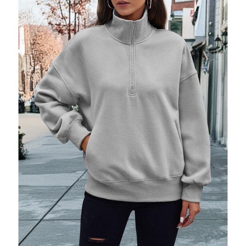 Осенне-зимний женский свитер с двумя карманами на молнии до середины бедра