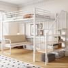 Bunk Bed (140 x 200) with Stable Metal Frame, Removable Upholstered Sofa, Storage Space and Safety Staircase. Suitable for Children and Adults White